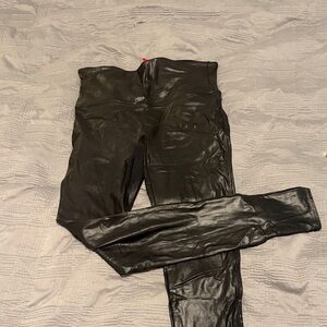 SPANX High-Waist Faux Leather-Effect Leggings in Black